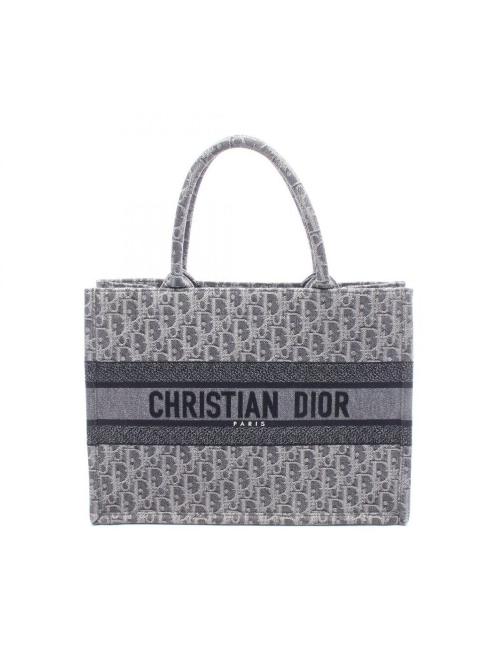 Dior Tote Bag Book Medium Gray Black Canvas Oblique